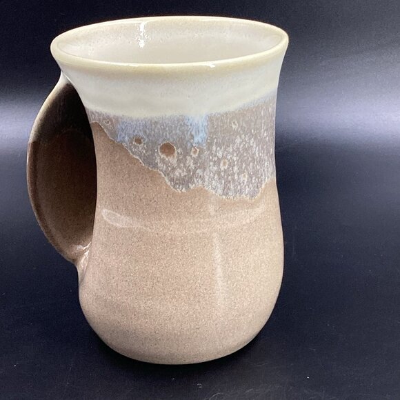 Neher Pottery, Left Handed Warmer Mug, Signed 2017 Tan, Beige, Gray EUC - Picture 1 of 9